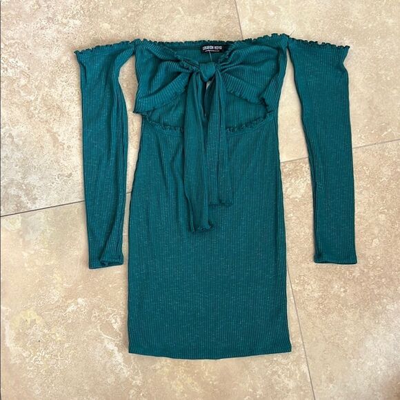 Fashionnova Teal Off-Shoulder Dress - Picture 1 of 6